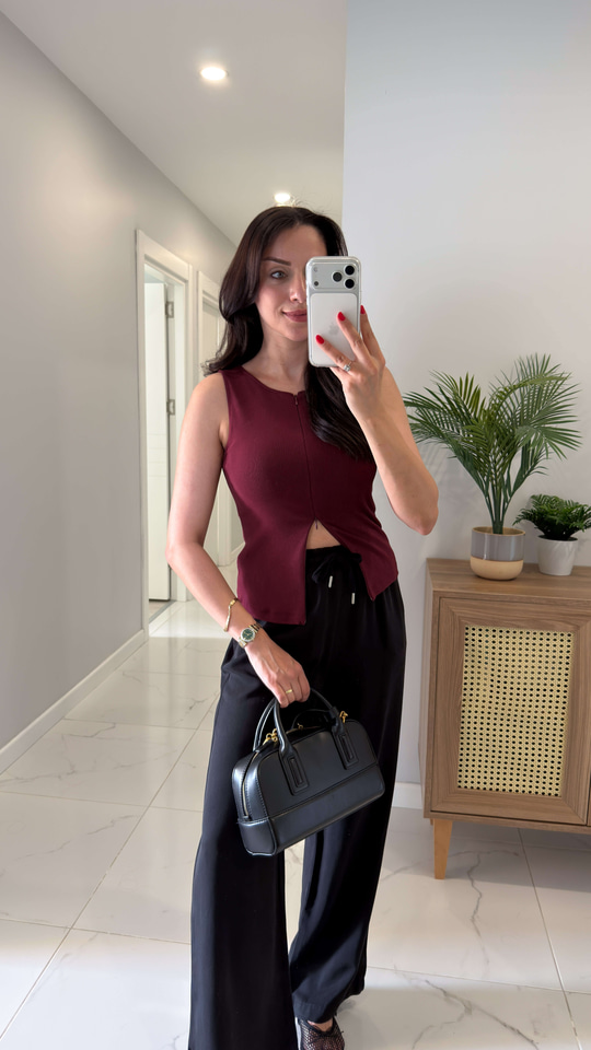 Dlvin Binna Bordo Fermuar Detaylı Bluz