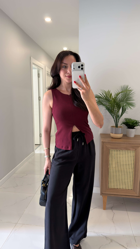 Dlvin Binna Bordo Fermuar Detaylı Bluz
