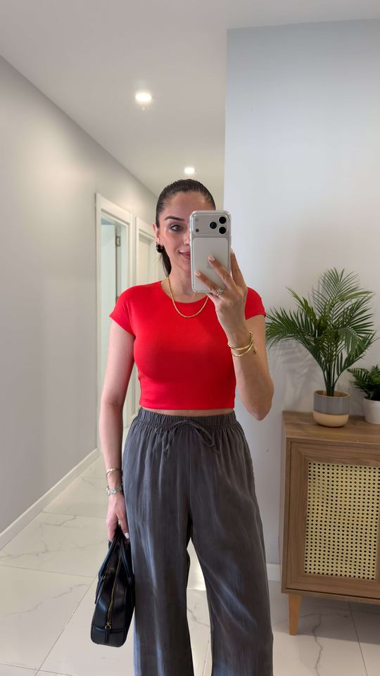 Dlvin Bobs Kırmızı Pamuk Modal Karışımlı Tişört