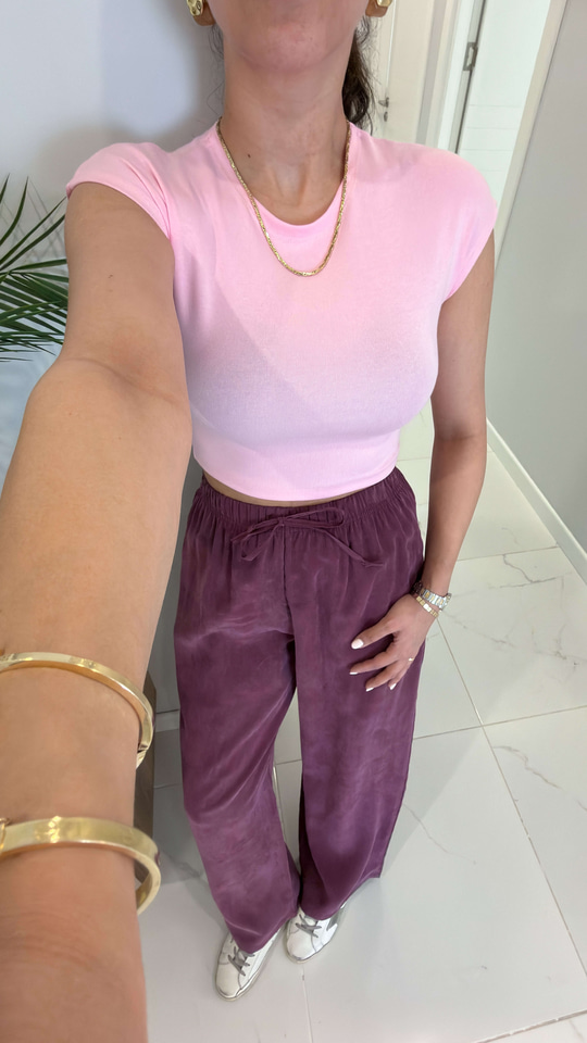 Dlvin Bobs Toz Pembe Pamuk Modal Karışımlı Tişört