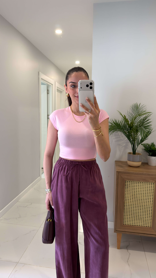 Dlvin Bobs Toz Pembe Pamuk Modal Karışımlı Tişört