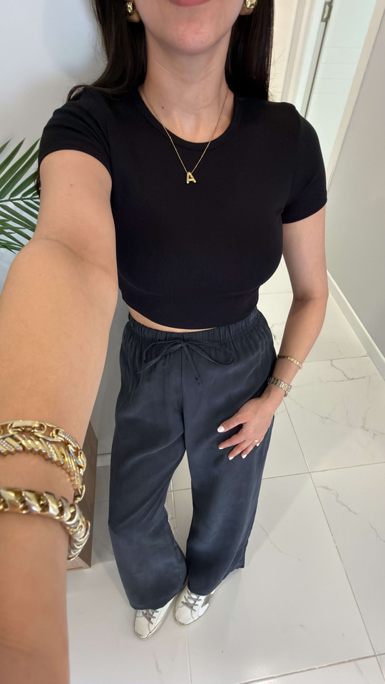 Dlvin Diol Siyah Modal Crop Tişört