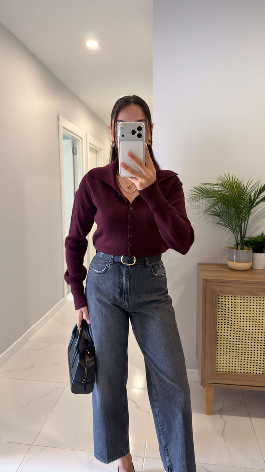 Dlvin Mowe Bordo Melanj Polo Yaka Triko