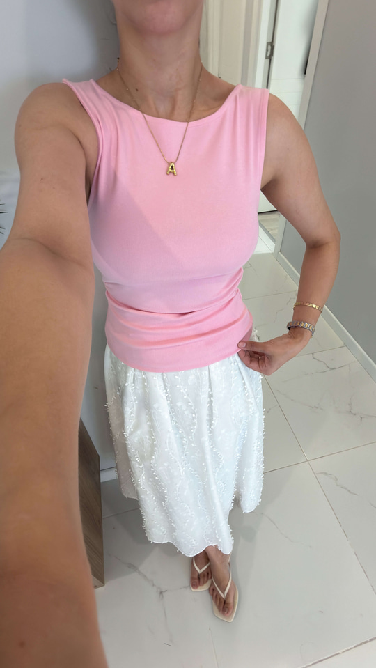 Dlvin Rinla Toz Pembe Büzgülü Kayık Yaka Bluz