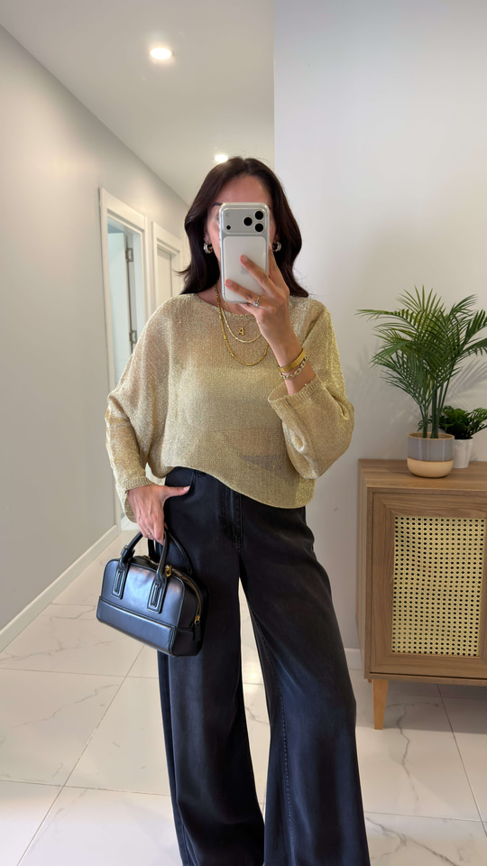Dolex Gold Yarasa Kol Simli Triko