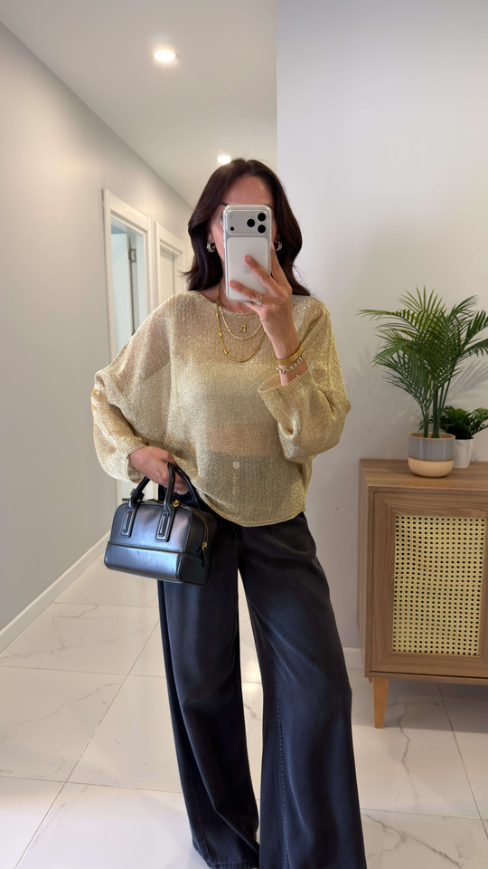 Dolex Gold Yarasa Kol Simli Triko