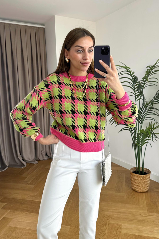 Zuze Pembe Neon Bisiklet Yaka Triko