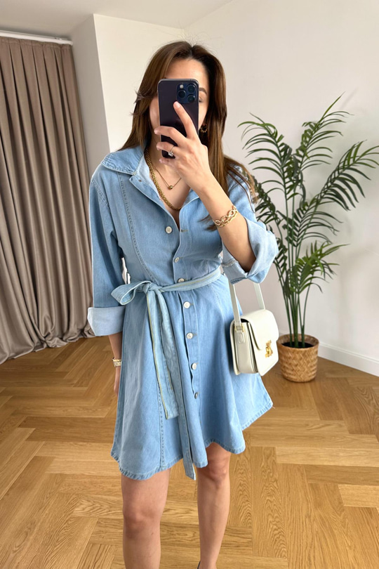 Trexx Mavi Düğme Detaylı Denim Elbise