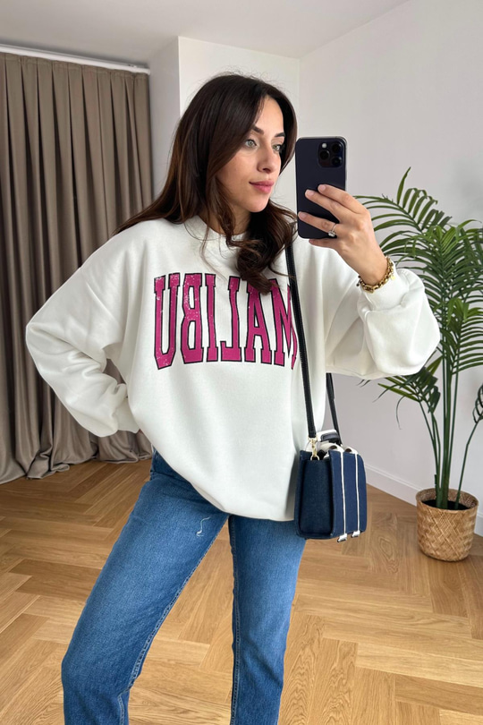 Malibu Baskılı Beyaz  Sweatshirt