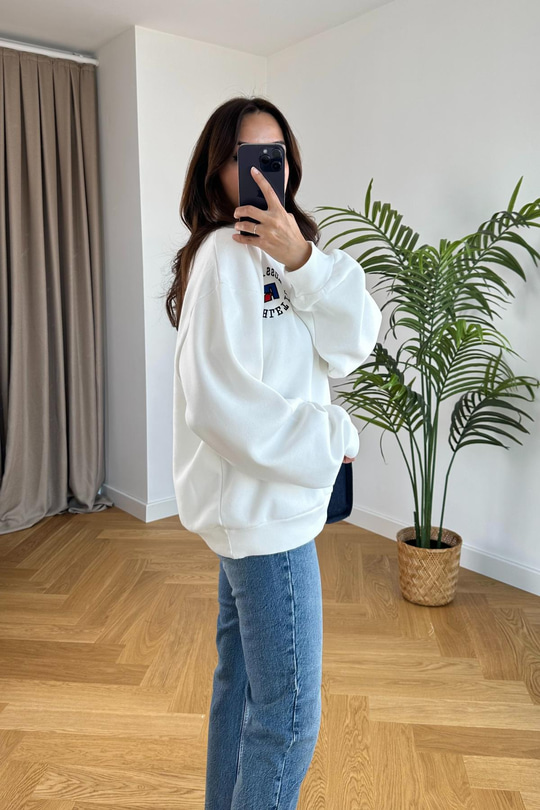 ZR RoseBall Beyaz Fermuar Detaylı Sweatshirt
