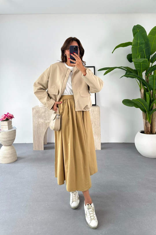 Edena Camel Beli Lastikli Etek