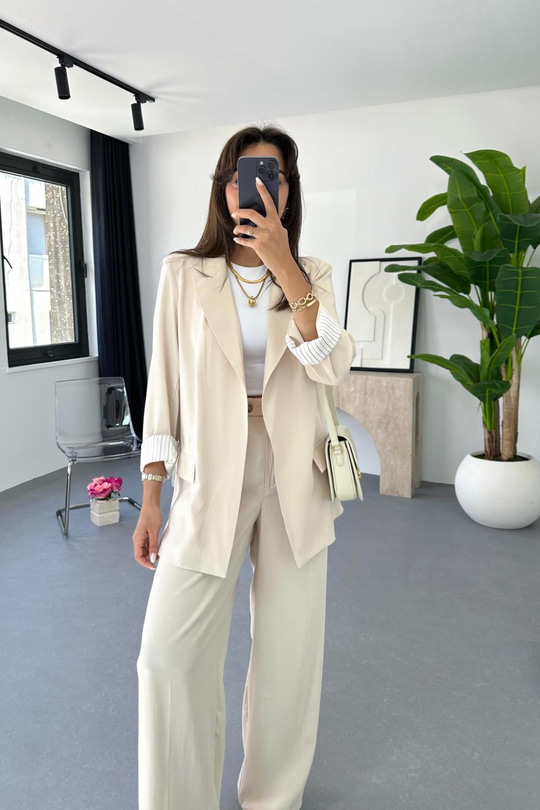 Dosy Taş Blazer Ceket Palazzo Pantolon Takım