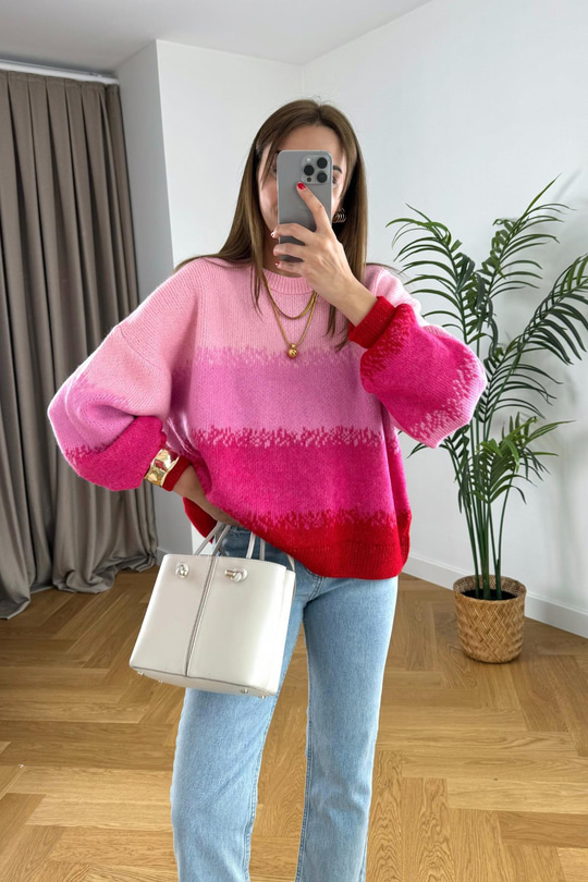 Tenexe Pembe Çok Renkli Bisiklet Yaka Triko
