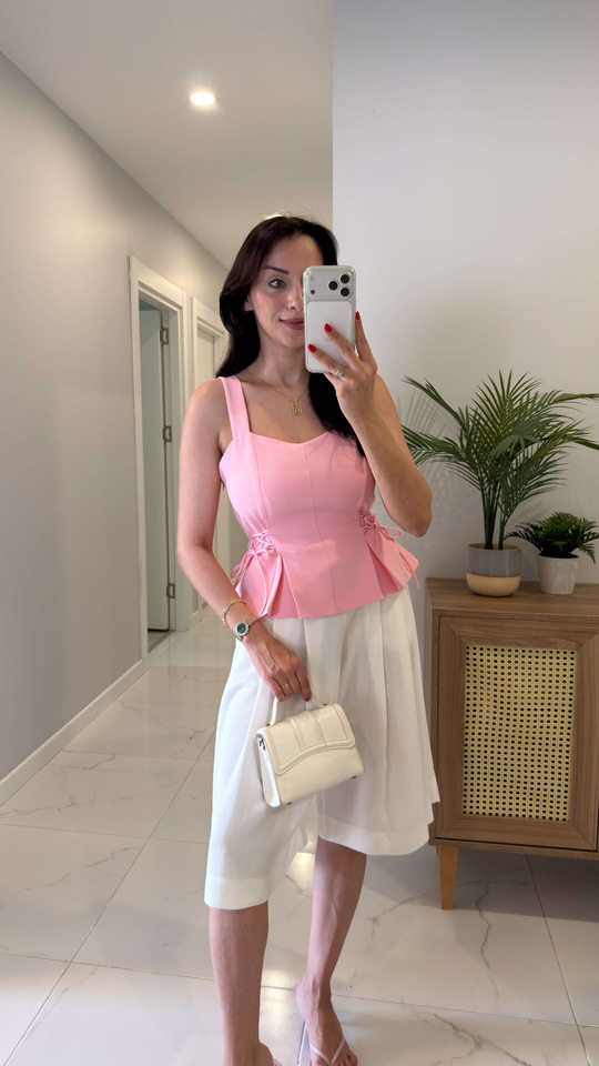 Eflisa Pembe Yanları Bağlama Detaylı Bluz
