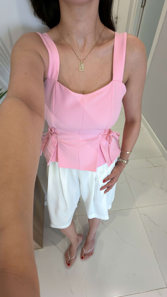 Eflisa Pembe Yanları Bağlama Detaylı Bluz