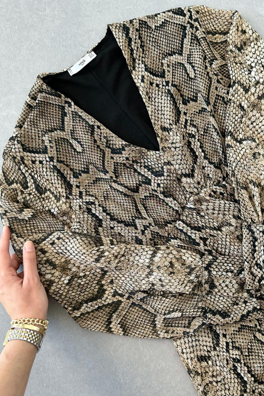 Leopar Desenli Astarlı Şifon Elbise
