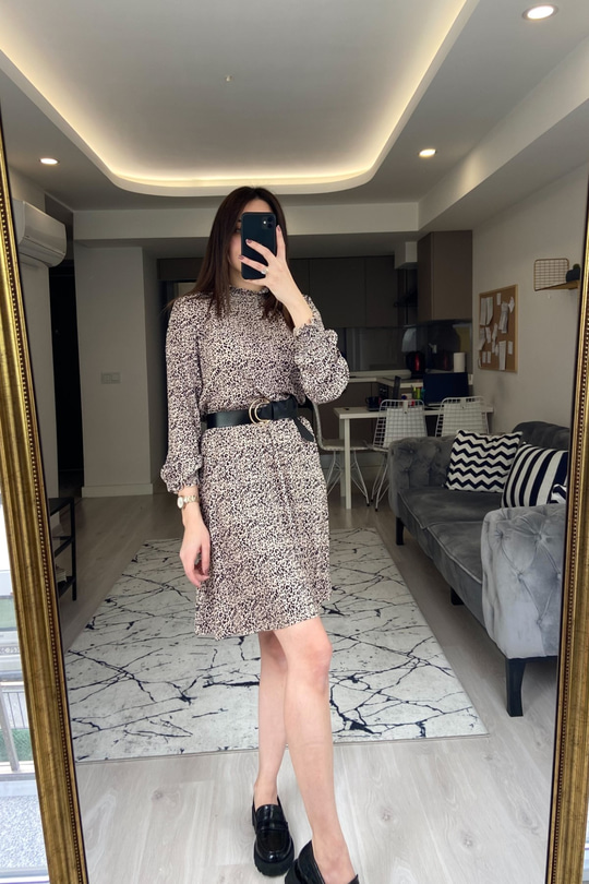 Leopar Desenli Lazer Kesim Elbise