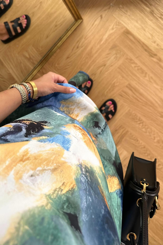 Norwi Beyaz Biyeli Batik Desenli Elbise