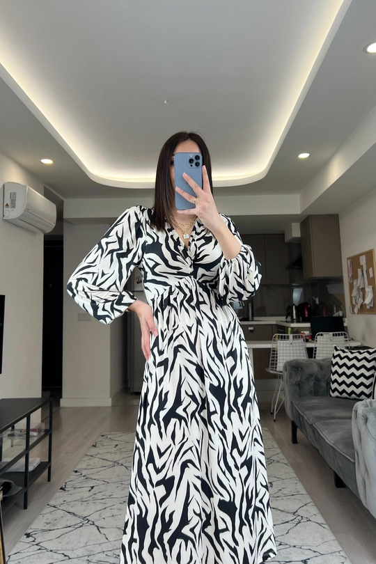 Selly Zebra Desenli Elbise