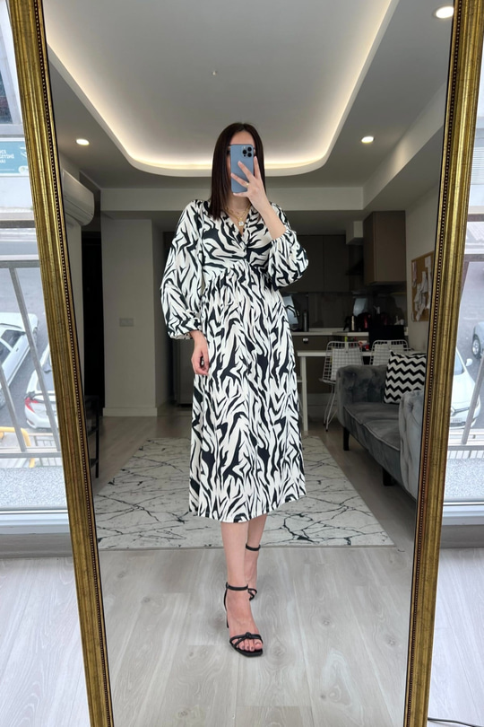Selly Zebra Desenli Elbise