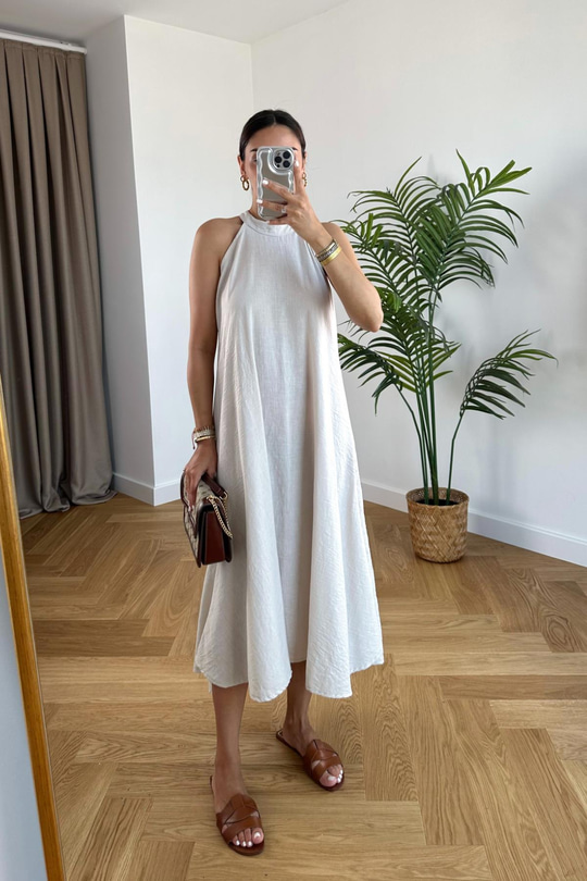 ZR Being Taş Halter Yaka Midi Elbise