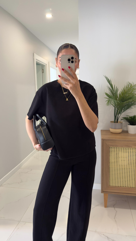 Emma Siyah Fitilli Basic Pantolon Takım