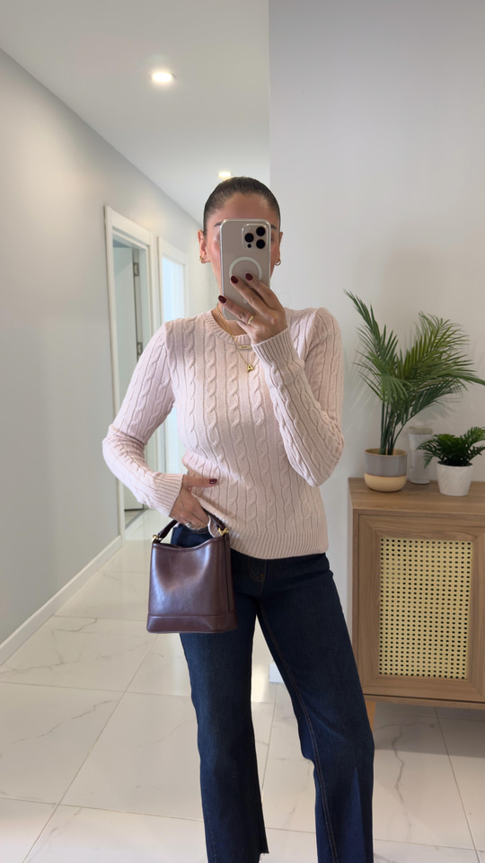 Enora Pembe Örme Triko