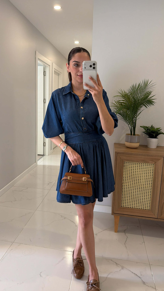 Erisya Lacivert Tensel Denim Elbise