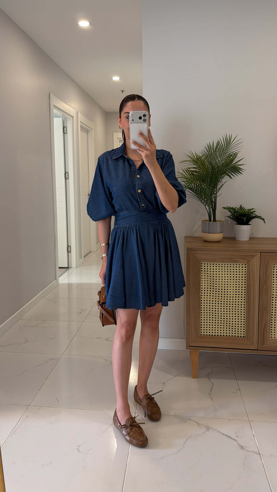 Erisya Lacivert Tensel Denim Elbise