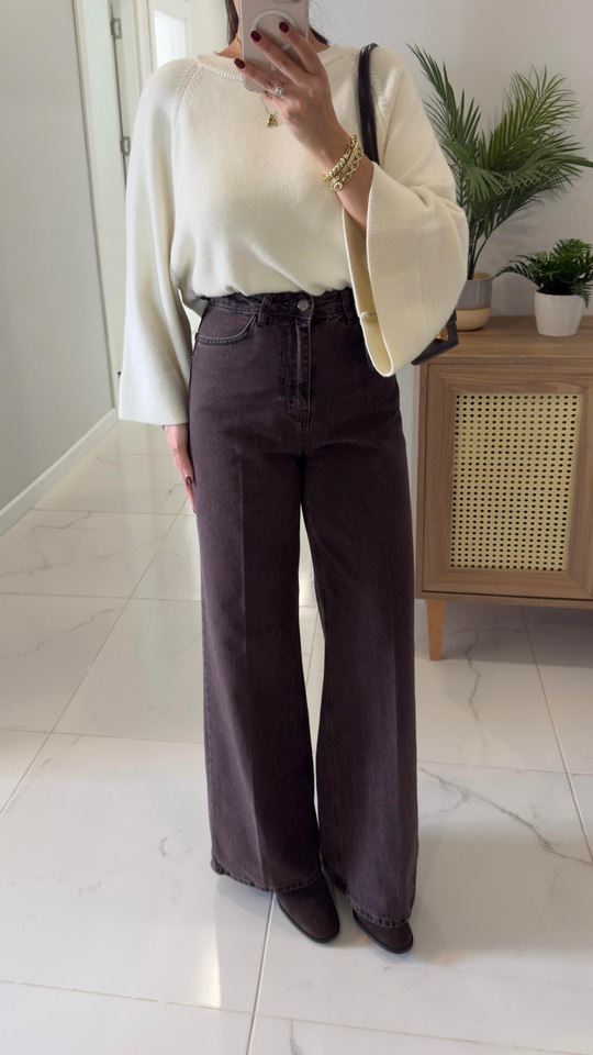 Evelora Kahve Wıde Leg Jean
