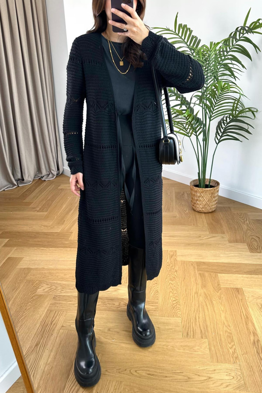 Siyah Ajurlu Maxi Boy Hırka