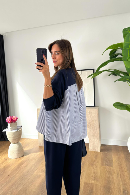 Sevsan Lacivert Garnili Modal Sweatshirt Pantolon Takım