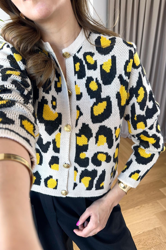 Buxi Hardal Siyah Leopar Desenli Hırka