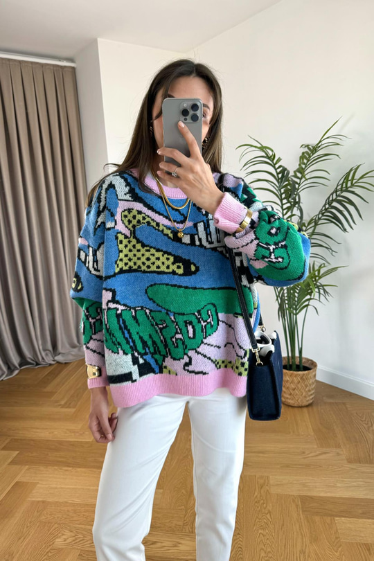 Cosm Çok Renkli Pembe Bisiklet Yaka Triko