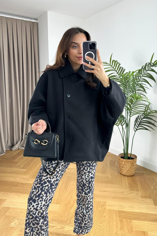 Siyah Kaşe Oversize Ceket