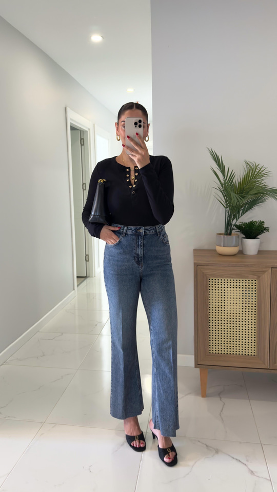 Fiorina Koyu Lacivert Flare Jean