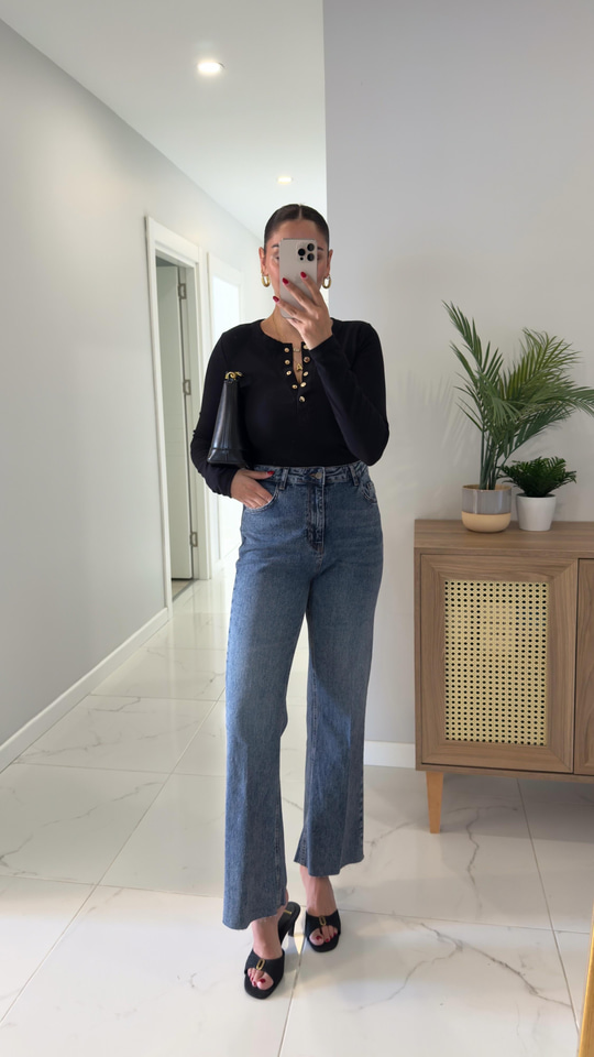 Fiorina Koyu Lacivert Flare Jean