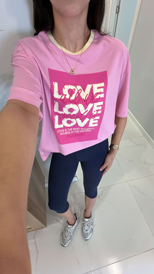 Fole Pembe Love Baskılı Tişört