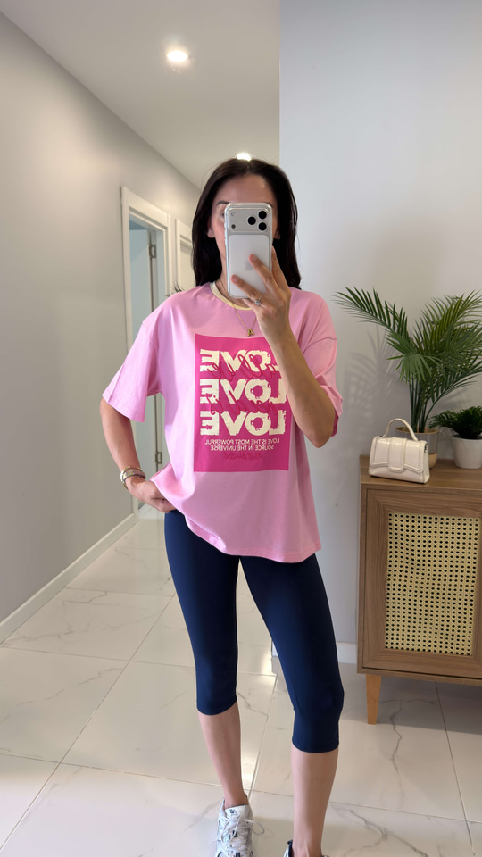 Fole Pembe Love Baskılı Tişört
