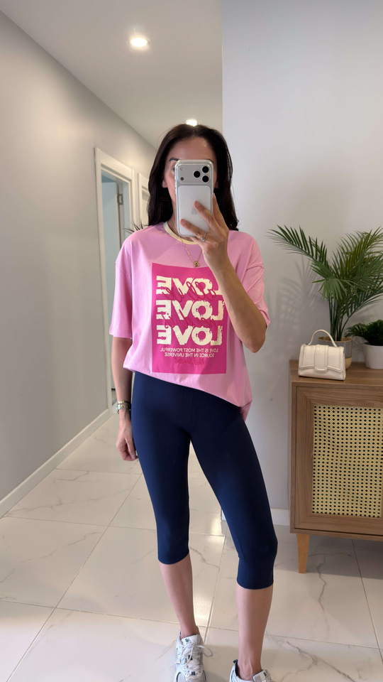 Fole Pembe Love Baskılı Tişört
