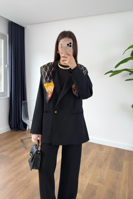 Gesina Siyah Blazer Ceket Palazzo Pantolon Takım