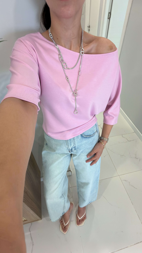 Ginda Pembe Kayık Yaka Modal Tişört