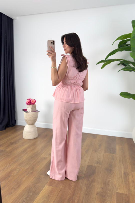 Gisa Pembe Lastik Detaylı Bluz Pantolon Takım