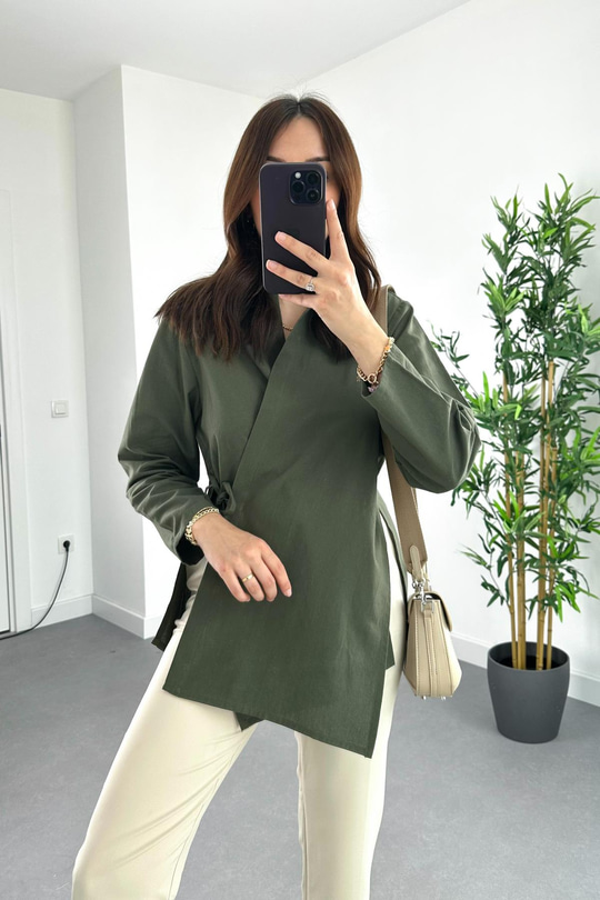 Garment Haki Bağlama Detaylı Gömlek