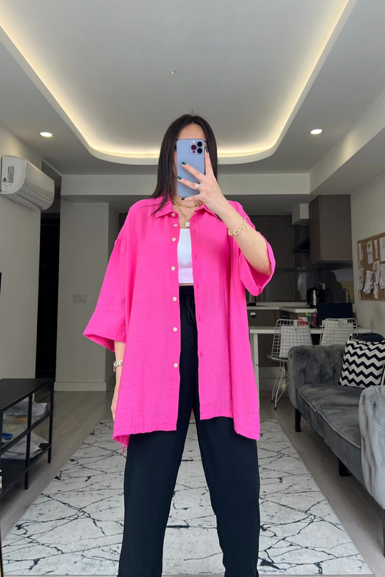 Pembe Fonex Yırtmaç Detay Gömlek