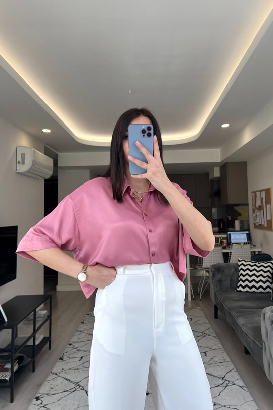 Pembe İpek/Saten Gömlek