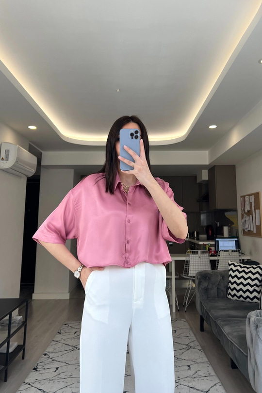 Pembe İpek/Saten Gömlek