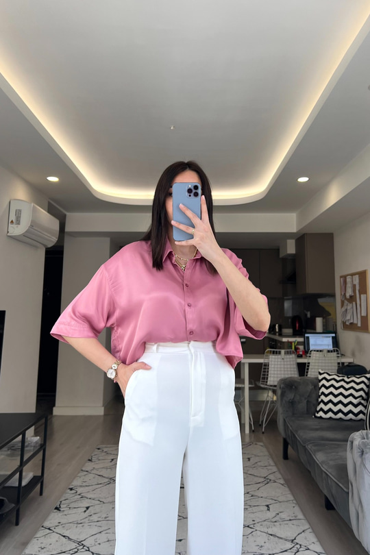 Pembe İpek/Saten Gömlek
