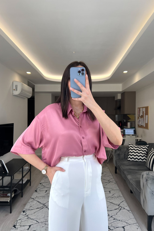 Pembe İpek/Saten Gömlek