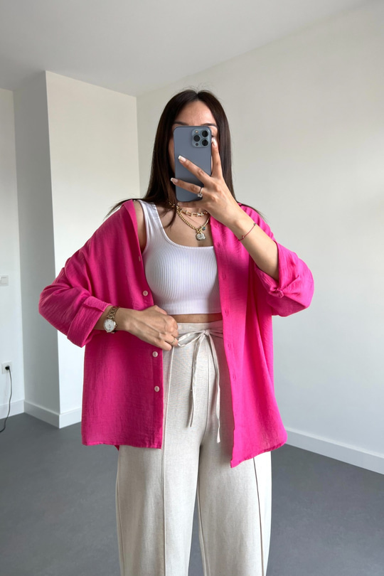 Pembe Oysho Model Keten Gömlek